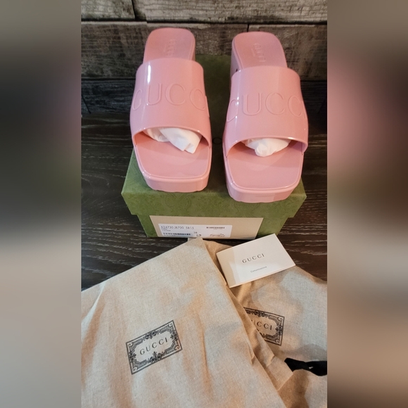 Gucci Rose Sandals Chunky Heel Sz8 - Picture 8 of 10